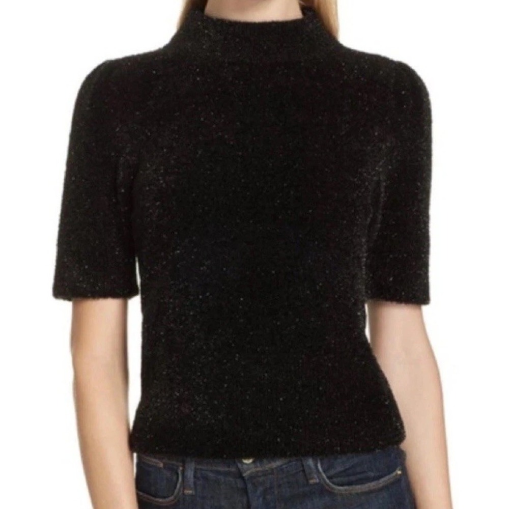 Kate Spade New York Black Metallic Sparkly Short Sleeves Sweater Large‎ NWOT